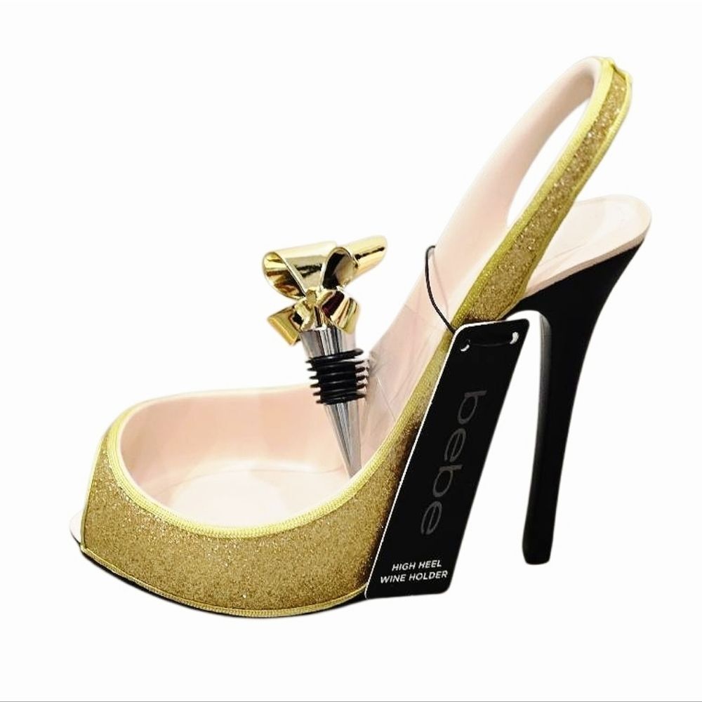 Bebe Decorative Gold Glitter High Heel Wine Holder